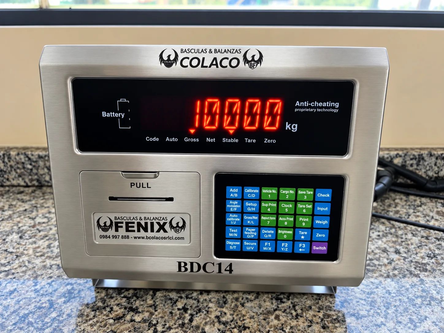 Indicador BCD14 de referencia, con pantalla LED, teclado e impresora integrada